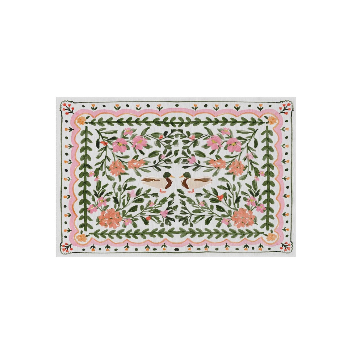 Floral Chenille Rug: Preppy Garden Design, Non-slip Indoor Outdoor ...