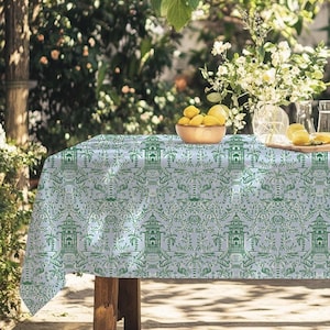 Mahjong Chinoiserie Tablecloth: Colorful Square Table Cover (55&quot;x55&quot;)