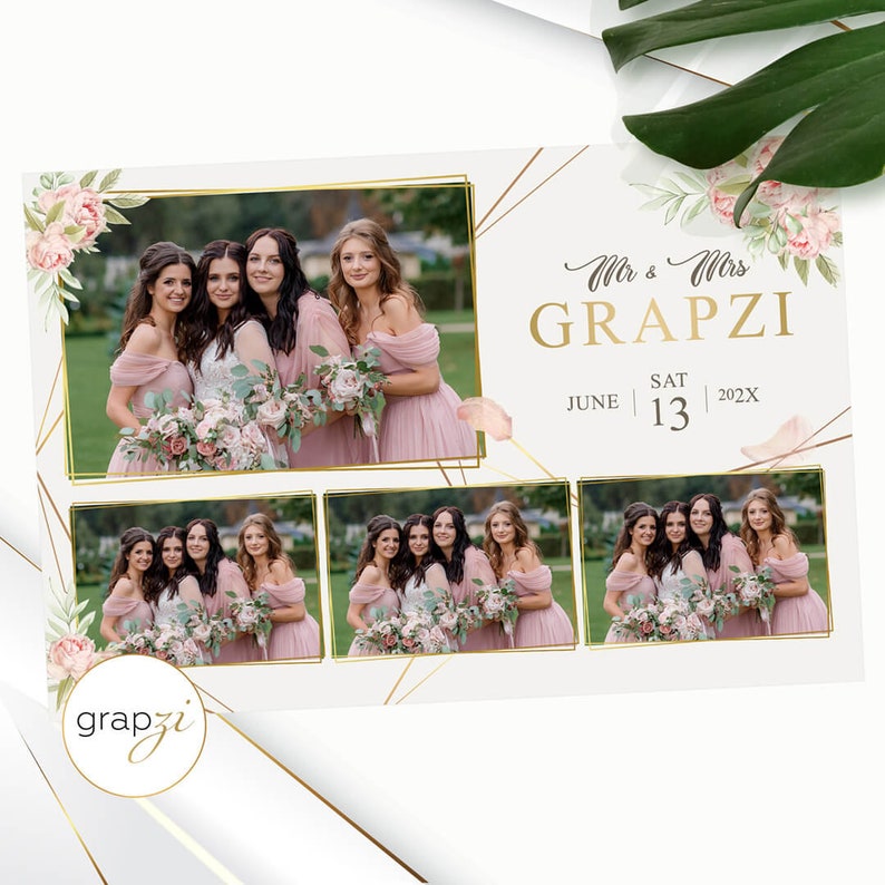 Rose Gold Wedding Photo Booth Frame 2x6 Photo Strips Baptism Etsy