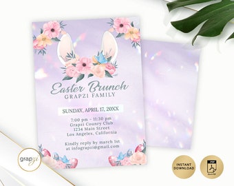 Easter Brunch Invitation Set, Customize for Easter Sunday Fun or Digital Birthday E-invite | PDF Editable Text  | SM236F