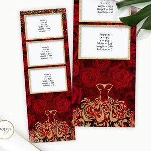 Red Rose Sweet 16, XV Birthday, Red Floral Glitter Gold Dress Quinceañera Photo booth, 2x6 Photo Strips PNG FILE