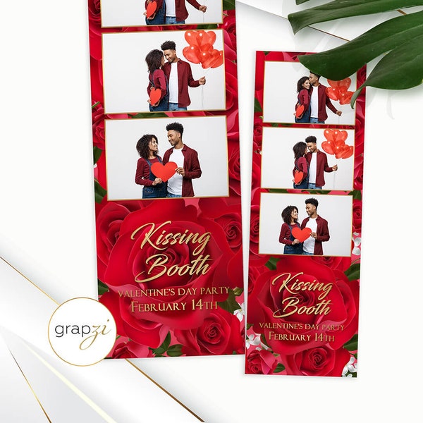 Kissing Booth Valentine's Day Photo Booth Template, 2x6 Photo Strips Postcard (Digital File)