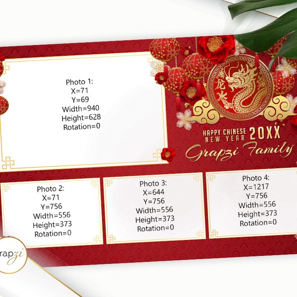 Chinese New Year Photo Booth Template, Dragon Year, Dragon Lunar 1x3 Photo Postcard (PNG File)  |   SM195B