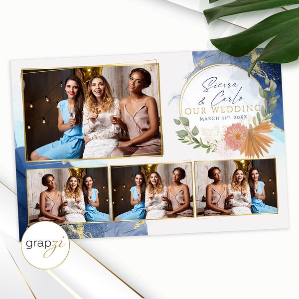 Navy Watercolor Pampas Grass Wedding Photo booth 4x6 Postcard  (Digital File)    |     226D