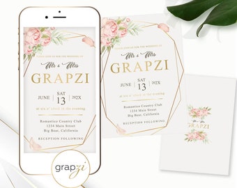 Rose Gold Wedding Invitation, Sweet 16 iphone e-invite, Electronic Invite, smartphone (Digital)