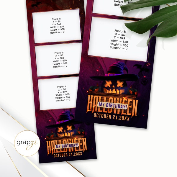 Halloween Pumpkin Party Photo Booth Template, Birthday Party, 2x6 Photo Strip (PNG File) |  SM63A