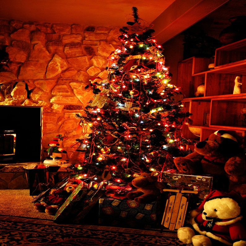 Christmas Backdrop tree gift dark room Printed backdrop Etsy