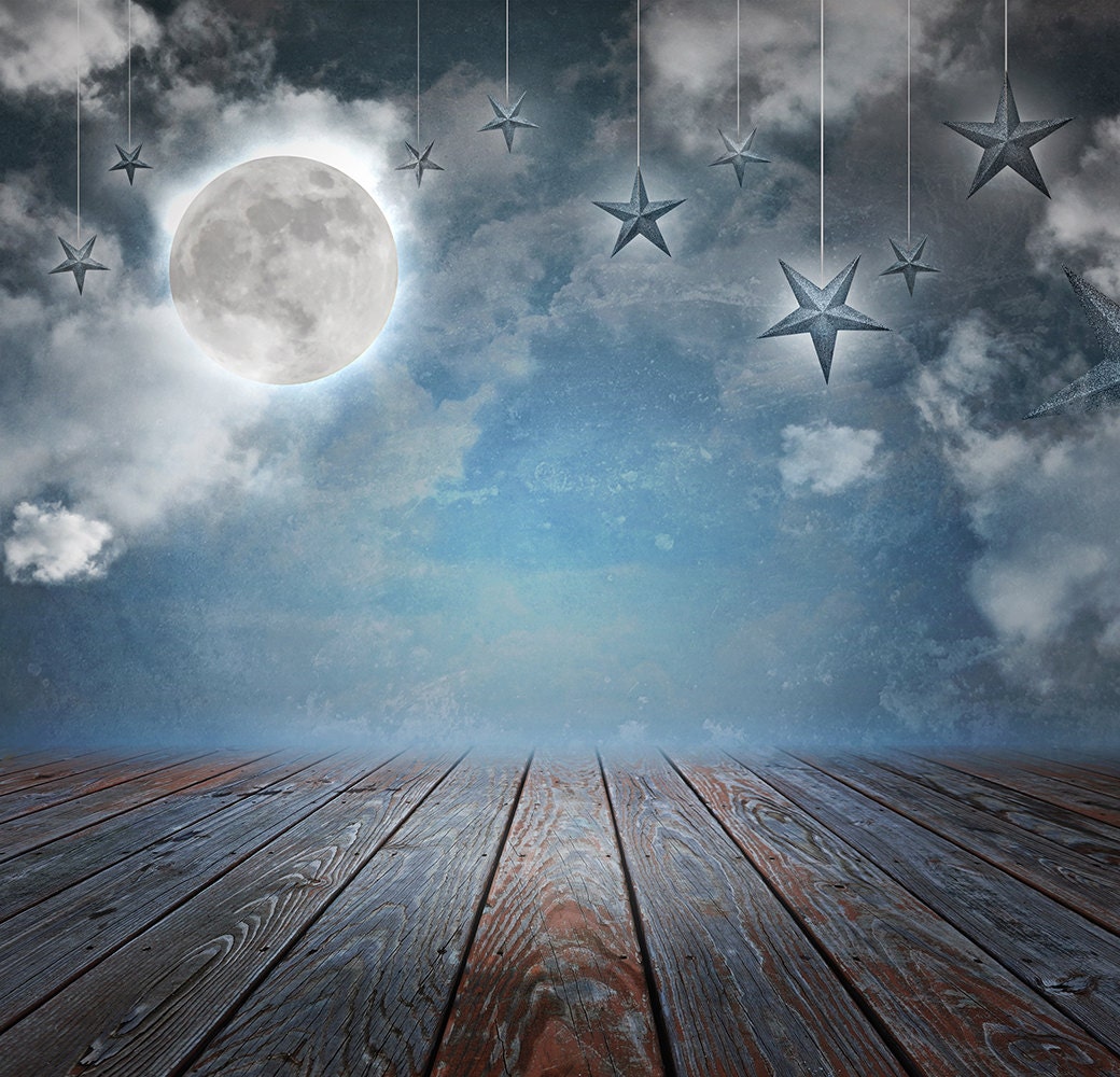 Night Moon and Star Backdrop for children photos Printed | Etsy