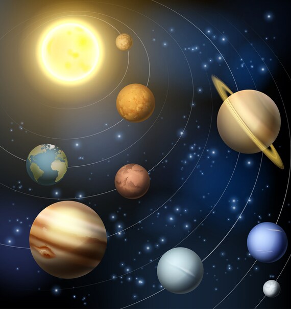 Solar System Backdrop Nine Planets With Sun Astronomy Galaxy Universe Printed Backdrop Photography Background G0832