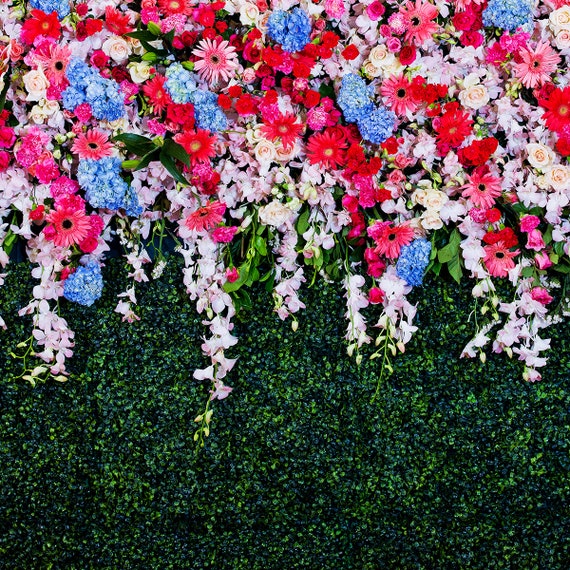 Flower Wall Backdrop Flower Green Grass Bush Wedding Wall Etsy