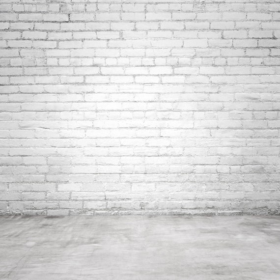 White Brick Backdrop Brick Wall With Concrete Floor Etsy