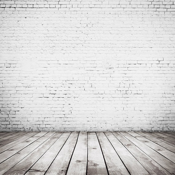 White Brick Backdrop Grey Wood Floor Printed Backdrop Etsy