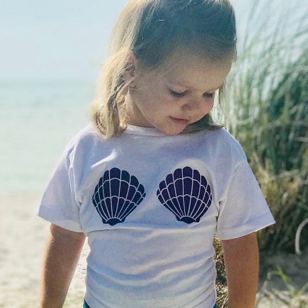 Little Mermaid Girls Shirt Sea Shell Bra Birthday Outfit Glitter Bodysuit T-Shirt Baby Toddler Mermaids Costume Gift