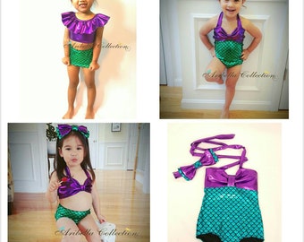 TEVEQ Summer Kids Girls Swimsuit Bikini Outfits Bow Striped Print Vest Swimwear