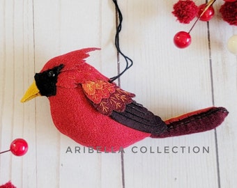 Felt Ornament Red Cardinal 3D Christmas Tree Decoration Holiday Gift Hand Stitched READY TO SHIP