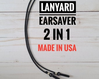 Lanyard Ear Saver Strap for Face Mask Covers - Adjustable - Adults - Unisex - Around the Head - One Size Fits All - 2 in 1 - MADE IN USA