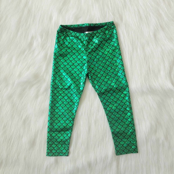 Mermaid Leggings Girls Baby Toddler Mermaids Costume Little Green Aqua Iridescent Scale Pants Birthday Party Outfit 1T 2T 3T 4T 5T 6 7 8