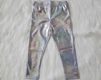 Unicorn Leggings - Shiny Metallic Multi Color Silver Galaxy Pants Girls Toddler Kids Costume Birthday Party Outfit Gift Lover READY TO SHIP