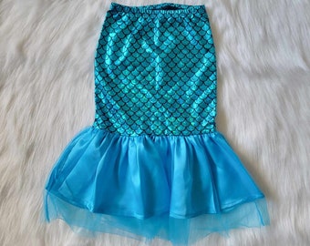 Mermaid Skirt Girls Toddler Fish Scale Tail Aqua Iridescent or Green Little Costume Birthday Party Outfit Set READY TO SHIP
