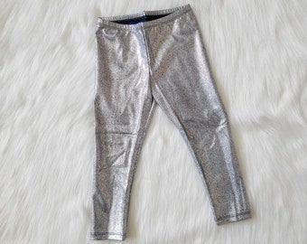 Unicorn Leggings Girls Silver Metallic - Black Scale - Shiny Toddler Kids Pants Costume Birthday Party Outfit Gift Lover READY TO SHIP