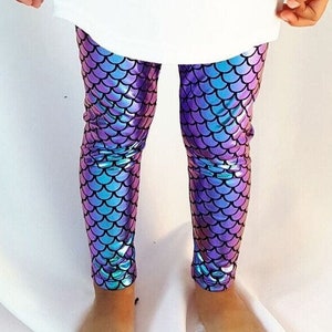 Mermaid Leggings Girls Toddler Baby Purple Turquoise Teal Iridescent, Aqua, Green, Fish Scale Pants, Birthday Party Outfit, Mermaids Costume