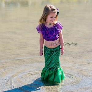 Mermaid Costume Girls Fish Scale Tail Skirt Dot Crop Top Toddler Baby Little Birthday Outfit Set Hair Clip Bow Mermaids Glued 3mm Sequins