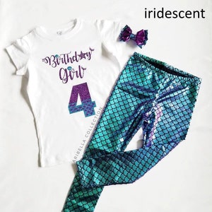 Mermaid Birthday Shirt Girls Utfit Set Personalized Glitter Bodysuit Leggings Bow Baby Toddler Costume Party Age 1 2 3 4 5 6 7 8 9