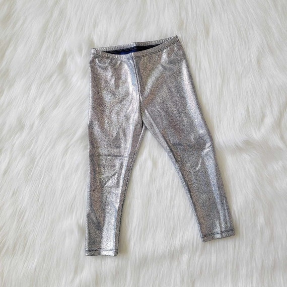 Unicorn Leggings Girls Silver Metallic Black Scale Shiny Toddler