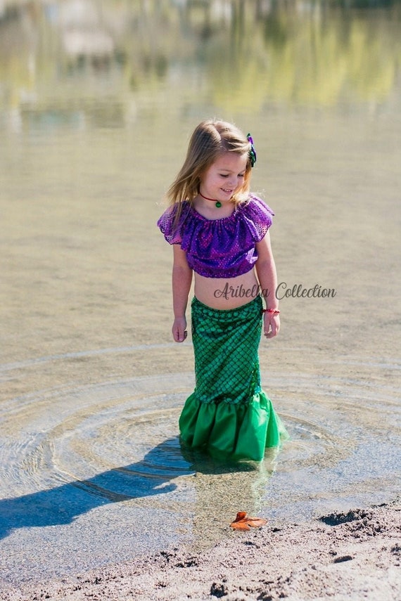 Mermaid Costume Girls Fish Scale Tail Skirt Dot Crop Top Toddler