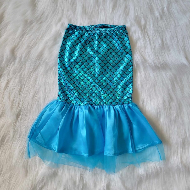 Mermaid Skirt Girls Toddler Fish Scale Tail Aqua Iridescent or Green Little Costume Birthday Party Outfit Set READY TO SHIP Aqua Blue