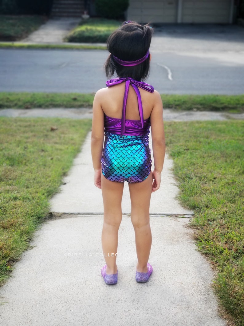 Mermaid Swimsuit Girls One Piece Bathing Suit Costume Birthday Party Outfit Baby Toddler Little Gift Free Headband Bow Christmas Gift RTS