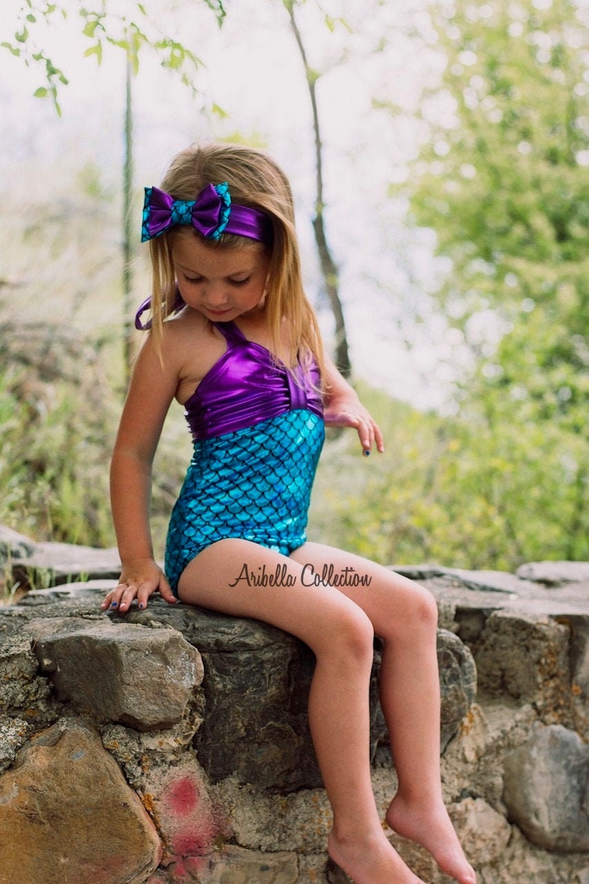 KiuLoam Happy Mermaid Girl Girls Swimwear One Piece Swimsuits Bathing Suit for 3-8 Years Baby Girl 