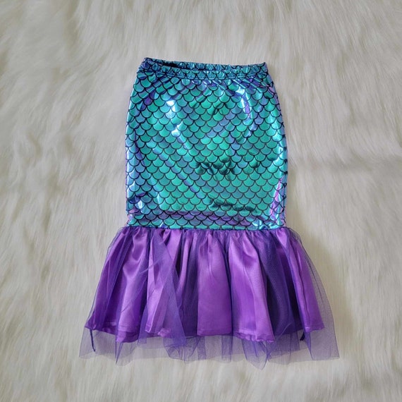 Girls Mermaid Tail Skirt: Iridescent Fish Scale Birthday Costume (Aqua Blue/Green)