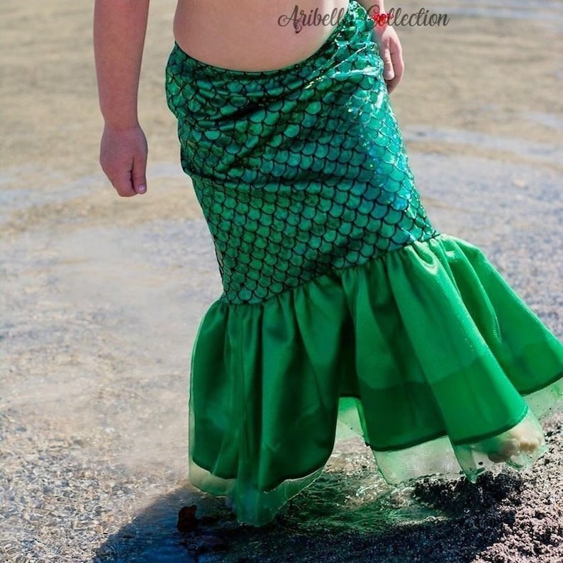 Mermaid Skirt Girls Toddler Fish Scale Tail Aqua Iridescent or Green Little Costume Birthday Party Outfit Set READY TO SHIP image 4