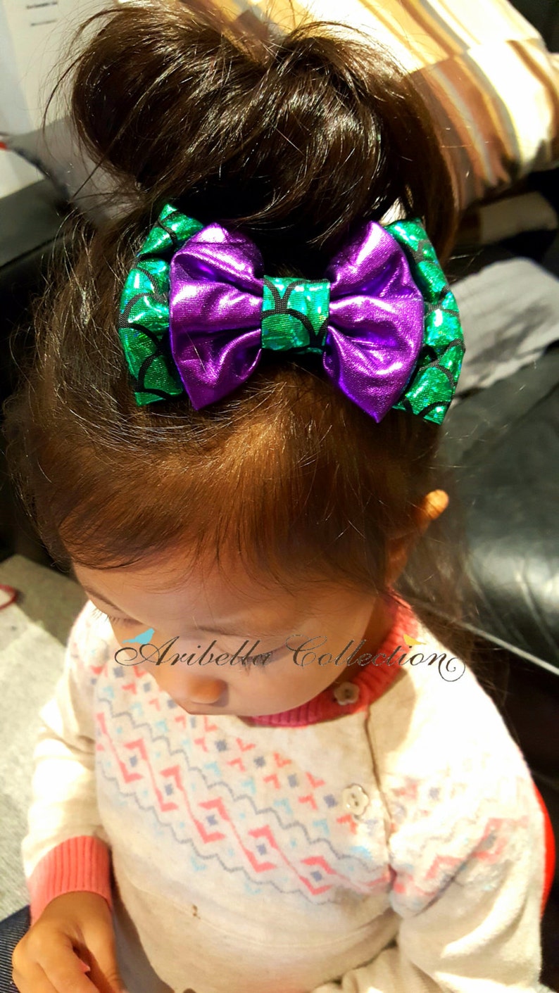 Mermaid Bows for Girls Costume Birthday Outfit Little Hair Clip Party Gift Fish Scales 4x2.5 7x3 Inch Green Aqua Iridescent READY TO SHIP