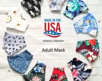 ADULT Fitted Face Mask Cover CLEARANCE Sale Reusable 3 Layer - Unisex Washable Adjustable Elastic Washable Cotton Facemask - Made in USA