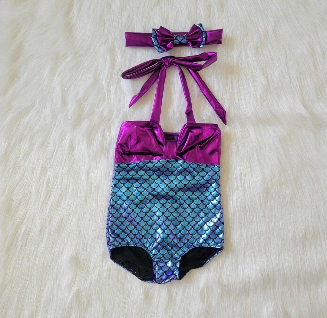 Babyhug Sleeveless Mermaid Printed Frock Swimsuit - Purple