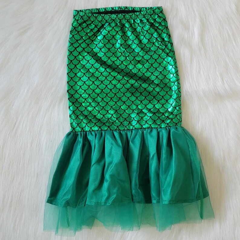 Mermaid Skirt Girls Toddler Fish Scale Tail Aqua Iridescent or Green Little Costume Birthday Party Outfit Set READY TO SHIP Emerald Green