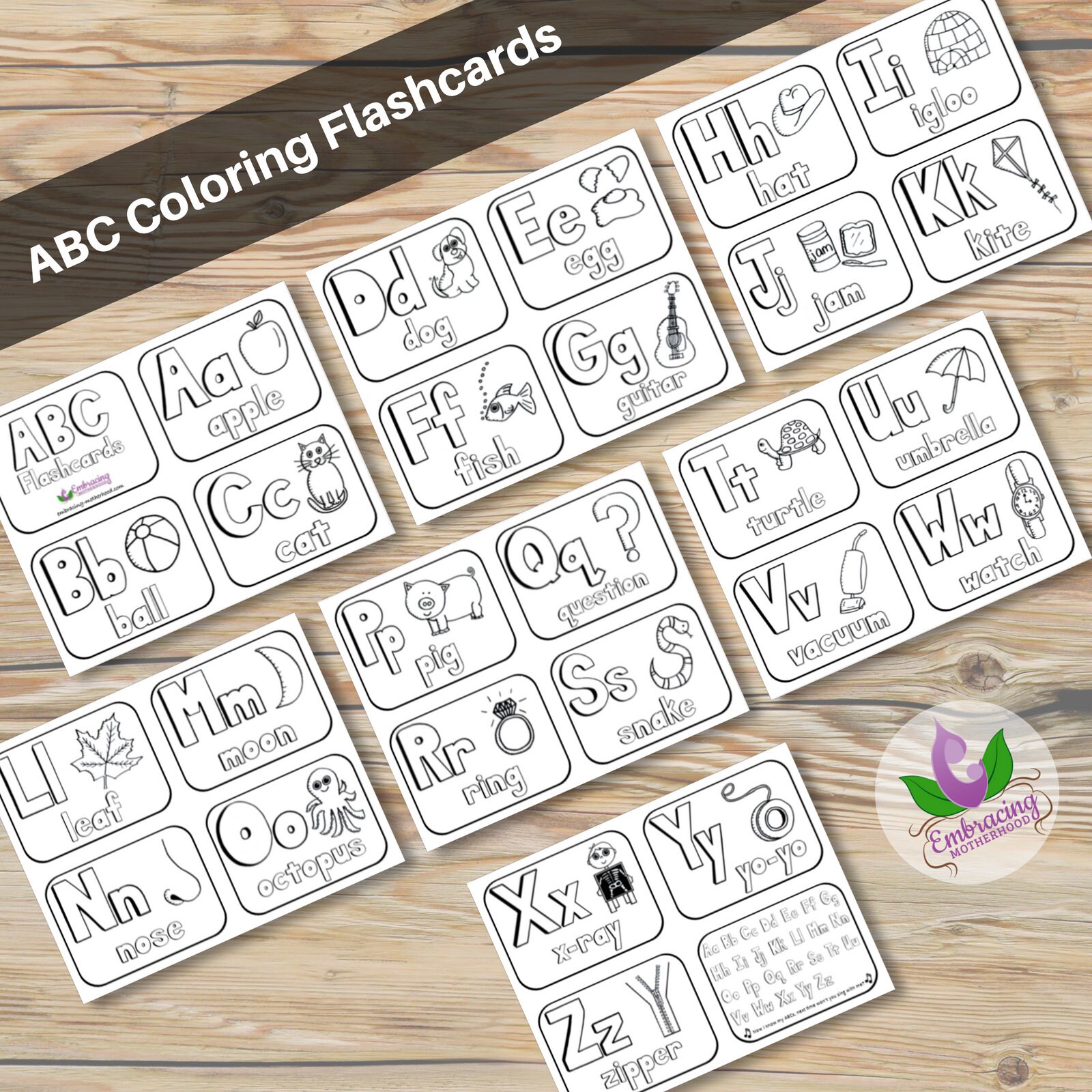 ABC Black and White Coloring Flashcards / Digital Download / Printable ...
