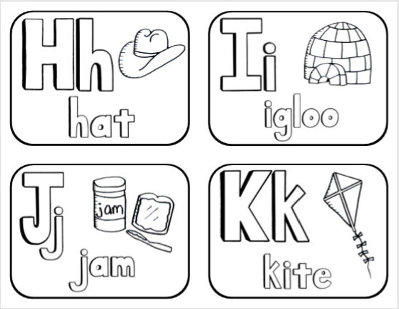ABC Black and White Coloring Flashcards / Digital Download / Printable ...