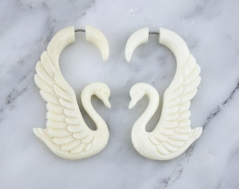 Carved Goose Bone Hanging Fake Gauges Earrings