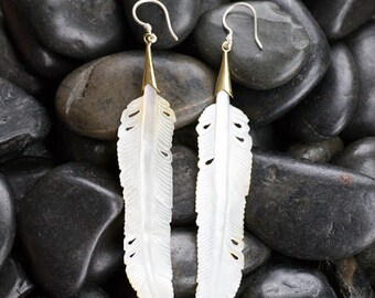 Feather Moth of Pearl Earrings