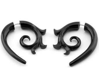 Black Horn Kalila Curl Spirals Fake Gauge Earrings