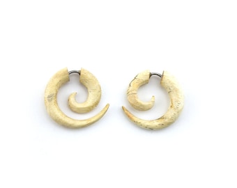 Small Tamarind Wood Spirals Fake Gauges Earrings