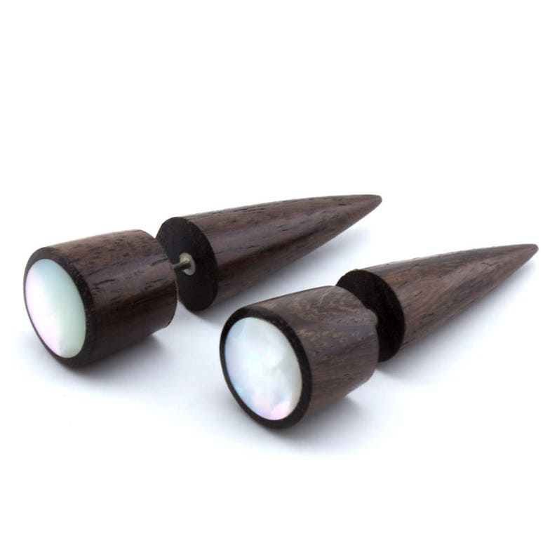 Sono Wooden Fake Gauge Taper Earring with Mother of Pearl Etsy