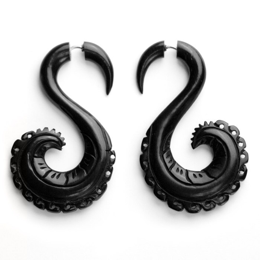 Darma Curl Fake Gauges Spiral Horn Earrings Etsy