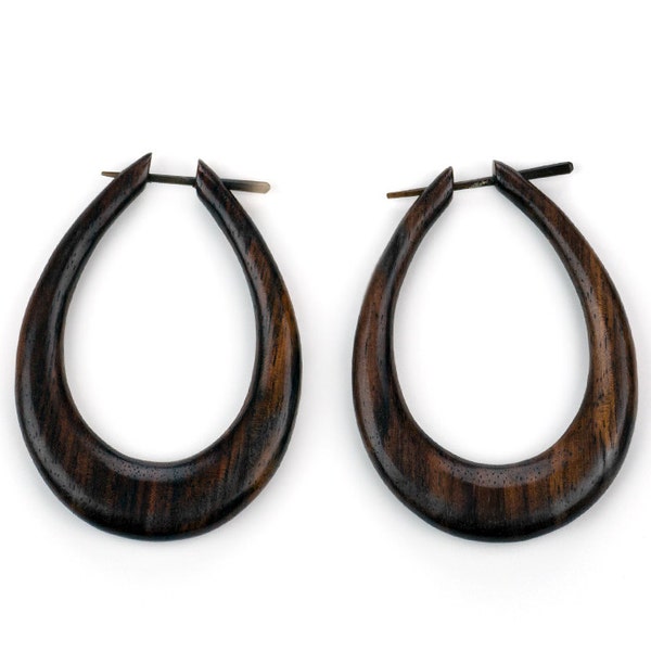 Large Oval Hoops Sono Wood Post Earrings - Organic Hand MadeTribal