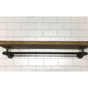 Rustic Laundry Room Rack, Drying Rack, Clothes Drying Bar, Towel Bar, Industrial Entryway Shelf, Floating Farmshelf with bar. Various depths