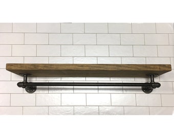 Rustic Laundry Room Rack, Drying Rack, Clothes Drying Bar, Towel Bar, Industrial Entryway Shelf, Floating Farmshelf with bar. Various depths