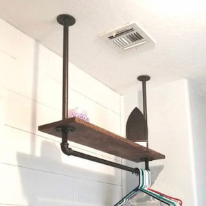 Farmhouse Laundry Room Storage Rack, 11.25&quot; Deep Drying Rack, Clothes Drying Bar, Towel Bar, Industrial bar and clothes hanger, EZ Mount